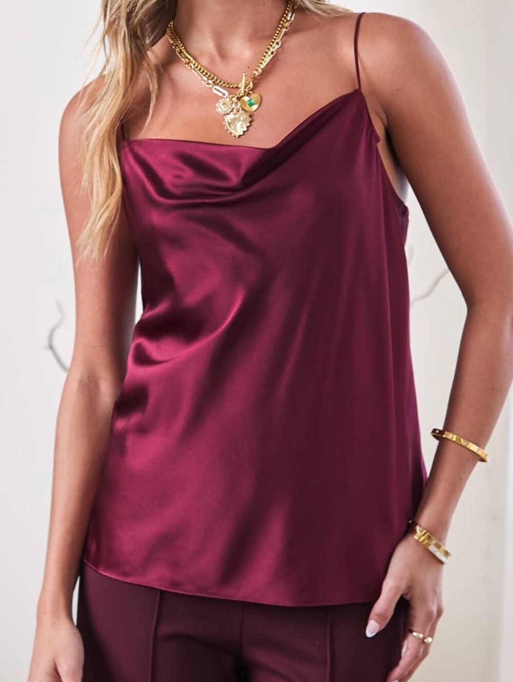 Current Air 100% Silk Cowl Neck Camisole in Deep Burgundy